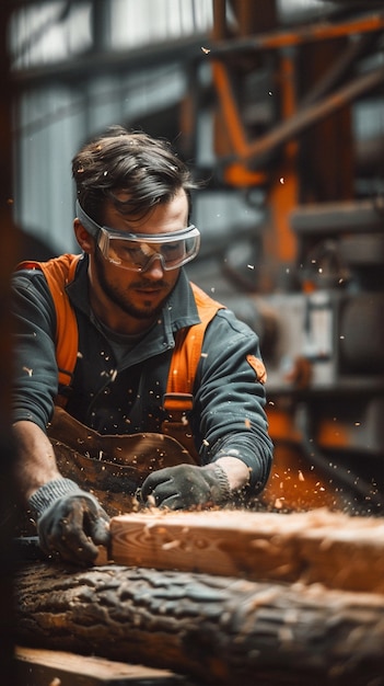 Person working in the wood working industry and factory