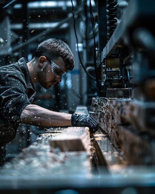 Person working in the wood working industry and factory