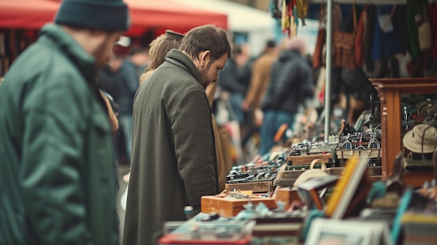 Free photo person at a yard sale looking for bargains amongst miscellaneous items