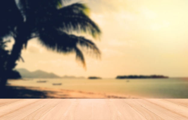 Free Photo perspective wood and sunset on samui beach,thailand. vintage ton