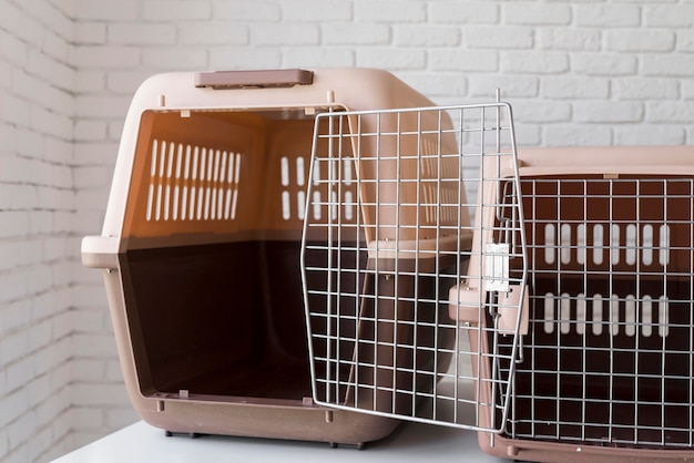 Pet adoption concept with kennels