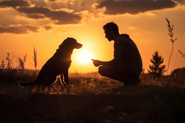 Pet owner being affectionate towards their dog