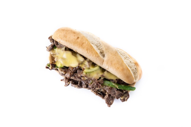 Philly cheesesteak sandwich with beef cheesegreen pepers and caramelized onion