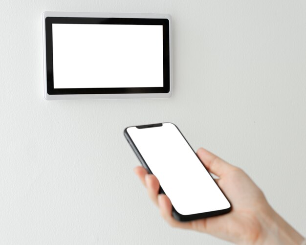 Phone blank screen with blank smart home automation panel monitor