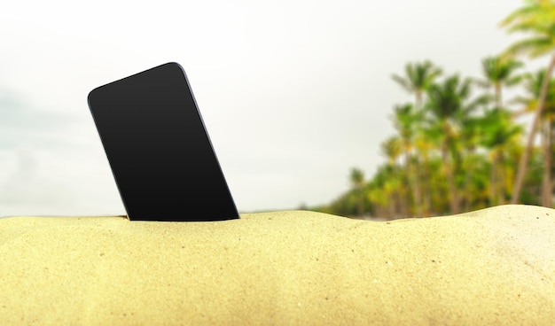 Free photo phone on the sand