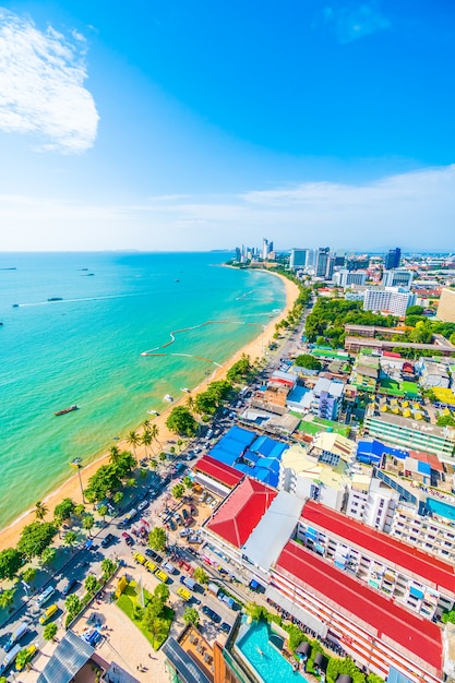 Photo of a beach town view from above