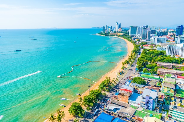 Photo of a beach town view from above