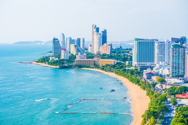 Photo of a beach town view from above