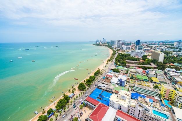 Photo of a beach town view from above