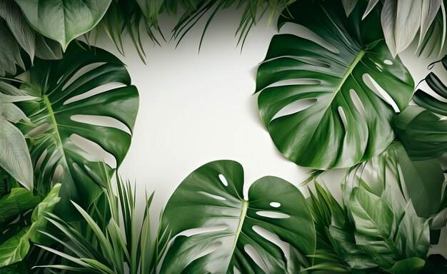 Photo Composition of Tropical Green Leaves on White Background