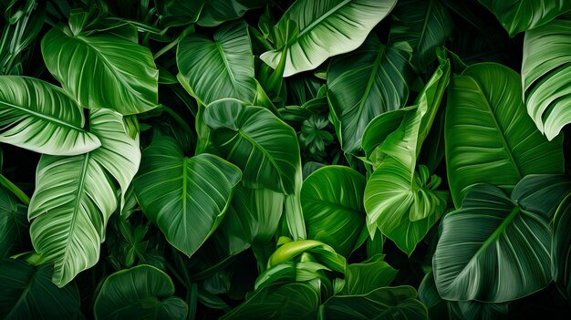 Photo Composition of Tropical Green Leaves