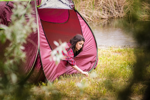 Photo of cute lady at the camping