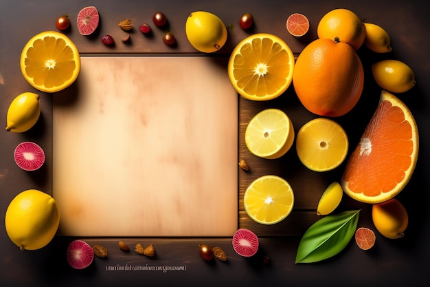 Free photo a photo frame with fruits and vegetables on it