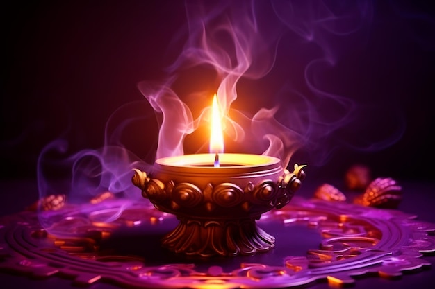 Free photo photo of indian candle with smoke on purple background