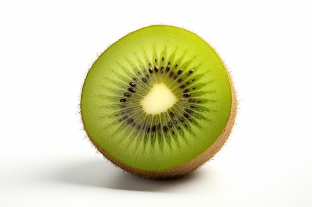 Photo of a kiwi fruit cut in half on a white background