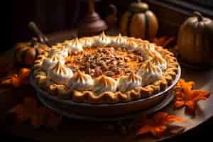 Free photo photo of a pumpkin pie on a warm autumn background