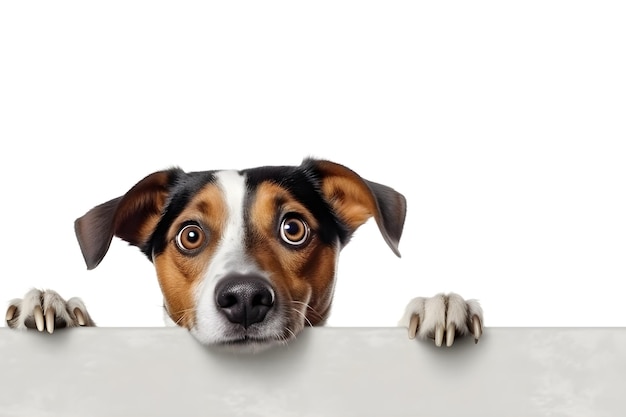 Free Photo photo realistic surprised dog looking from behind white long frame banner