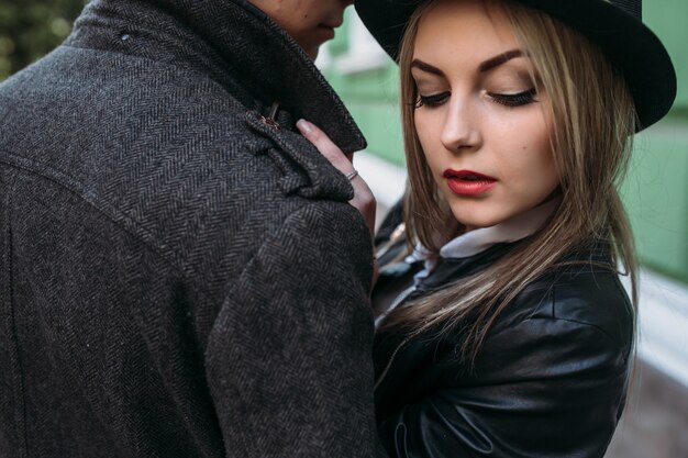 Photo of a young beautiful couple with a close angle