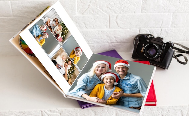 photobook with christmas photos. Winter cozy.