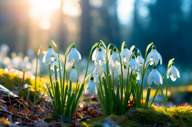 Photograph of snowdrops blooming in a wintry landscape