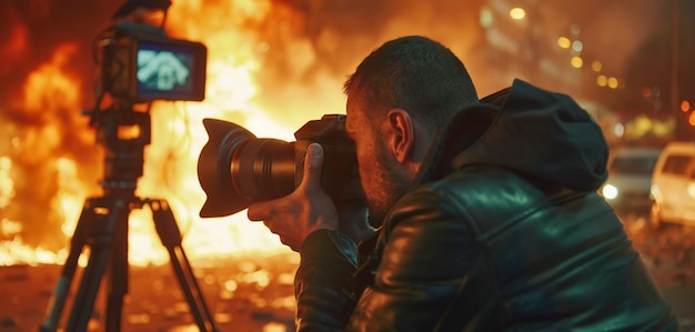 Photographer capturing photos for world photography day in war zone and conflict area