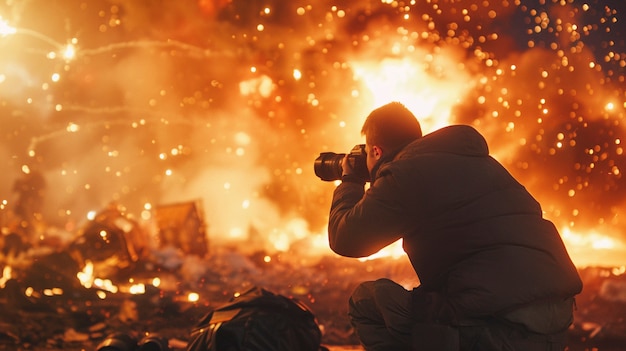 Photographer capturing photos for world photography day in war zone and conflict area