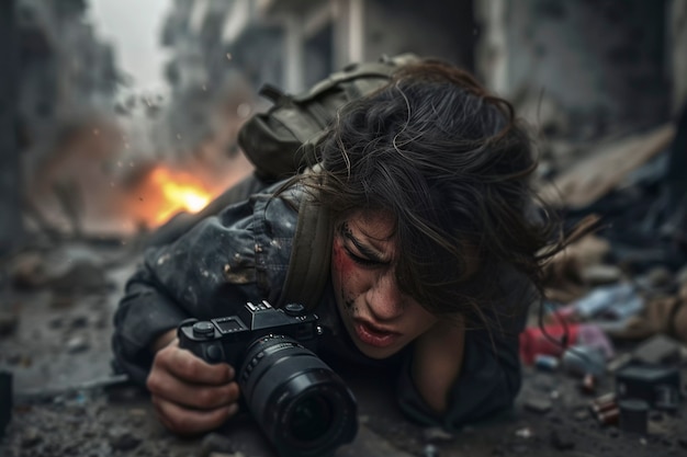 Photographer capturing photos for world photography day in war zone and conflict area