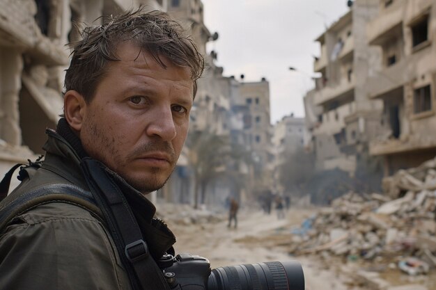 Photographer capturing photos for world photography day in war zone and conflict area