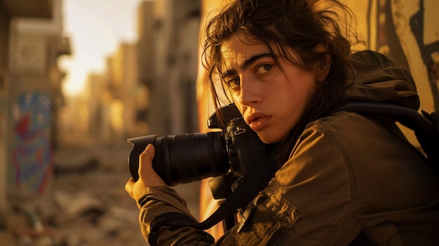 Free Photo photographer capturing photos for world photography day in war zone and conflict area