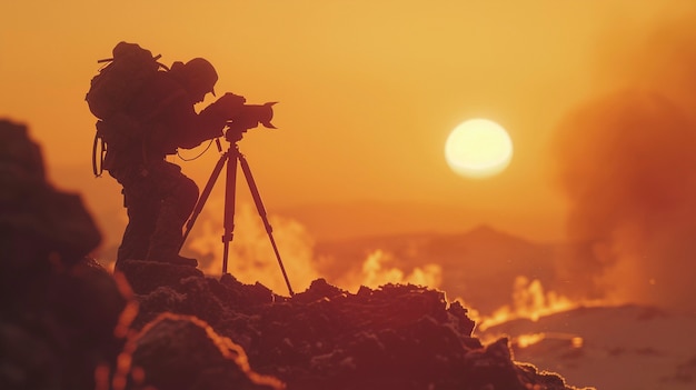 Photographer capturing photos for world photography day in war zone and conflict area