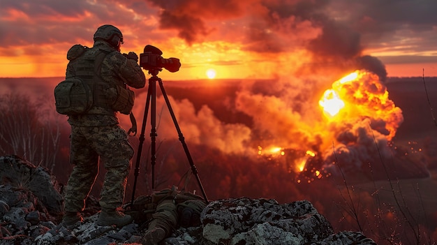 Free photo photographer capturing photos for world photography day in war zone and conflict area