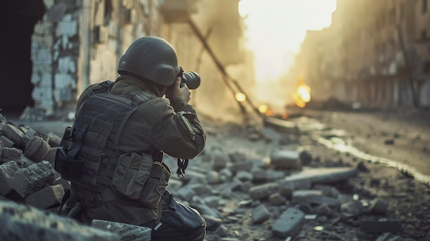 Photographer capturing photos for world photography day in war zone and conflict area