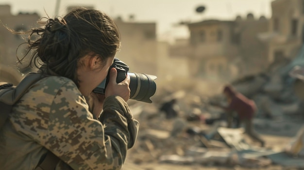 Photographer capturing photos for world photography day in war zone and conflict area