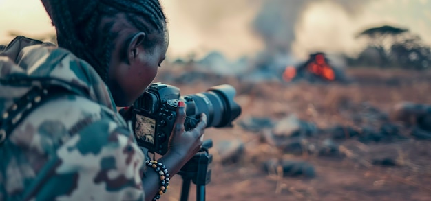 Photographer capturing photos for world photography day in war zone and conflict area