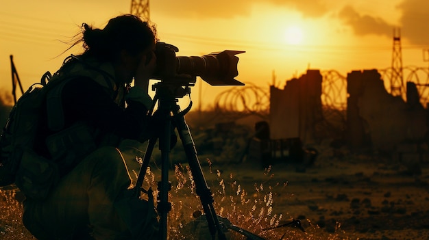 Free Photo photographer capturing photos for world photography day in war zone and conflict area