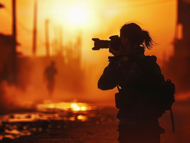 Photographer capturing photos for world photography day in war zone and conflict area