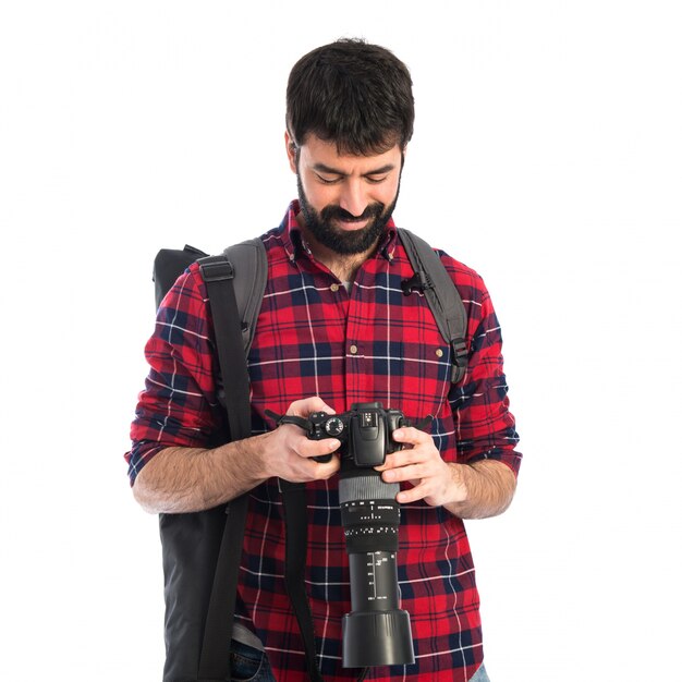 Photographer over white background