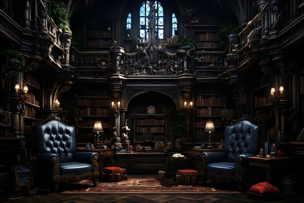 Free photo photorealistic cinematic abandoned creepy dark library