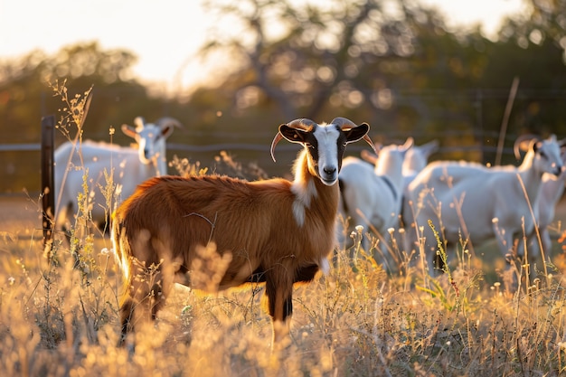 Free photo photorealistic flock of goats in nature