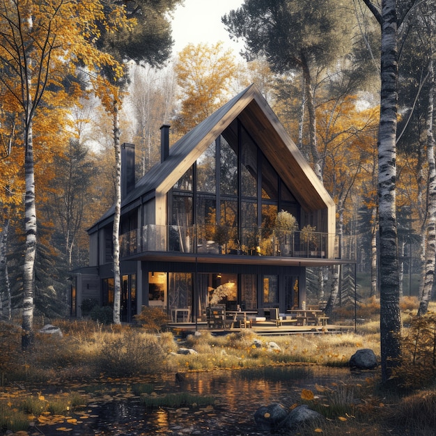 Free photo photorealistic house with wooden architecture and timber structure