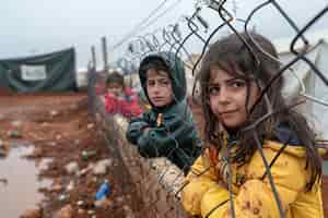 Free photo photorealistic kid in refugee camp