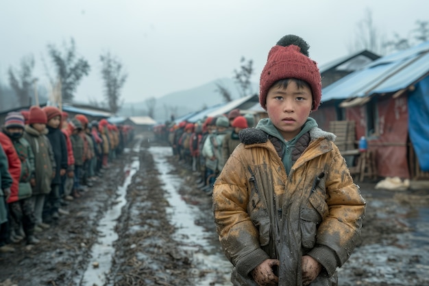 Free photo photorealistic kid in refugee camp