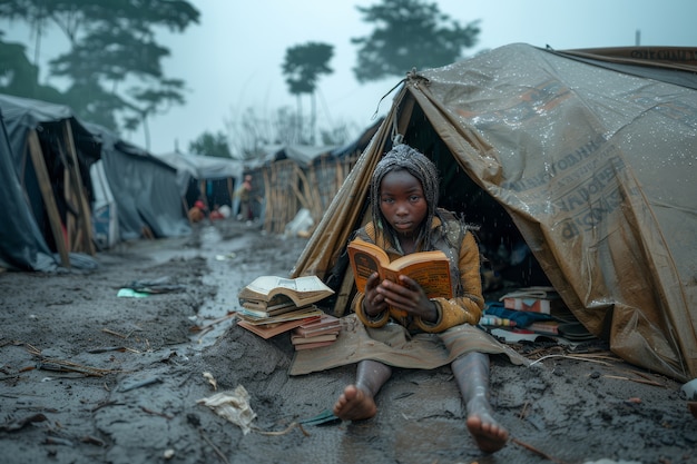 Free Photo photorealistic kid in refugee camp