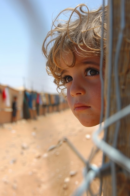 Free Photo photorealistic kid in refugee camp