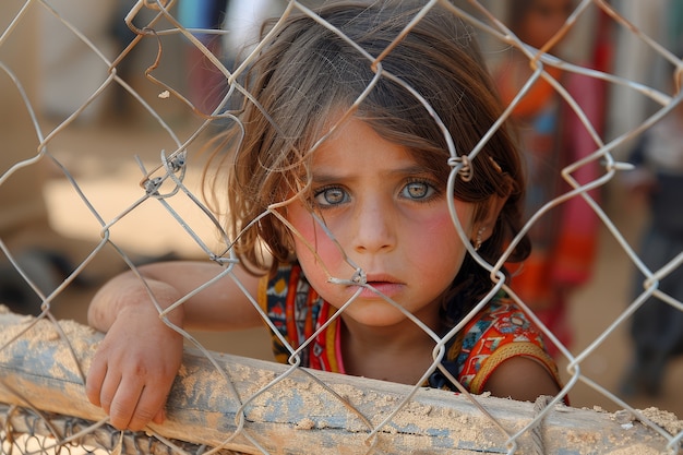 Free photo photorealistic kid in refugee camp