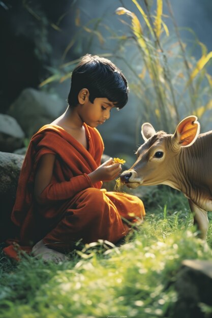 Photorealistic kid representing krishna