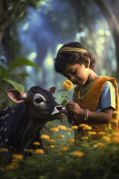 Photorealistic kid representing krishna