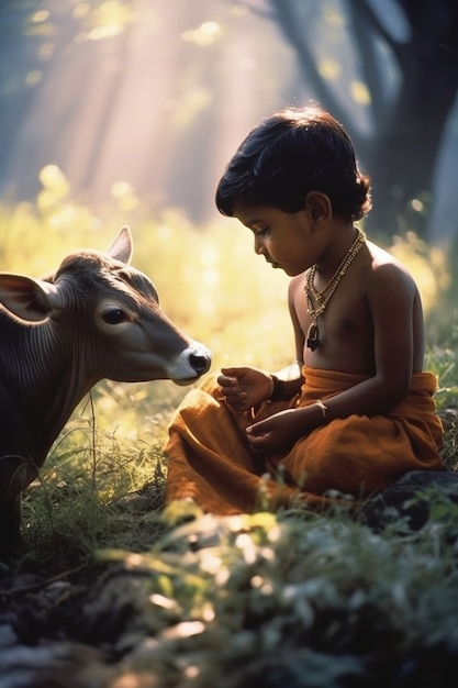 Photorealistic kid representing krishna