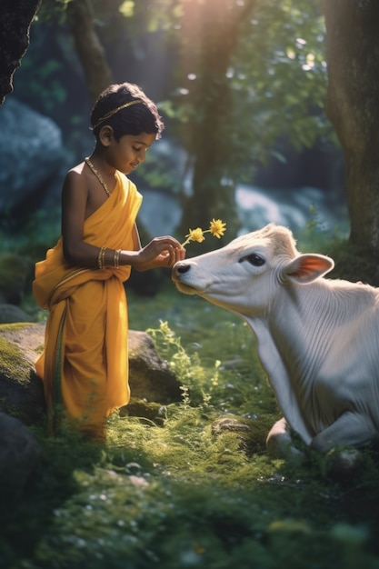 Photorealistic kid representing krishna