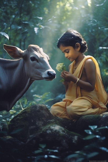 Photorealistic kid representing krishna